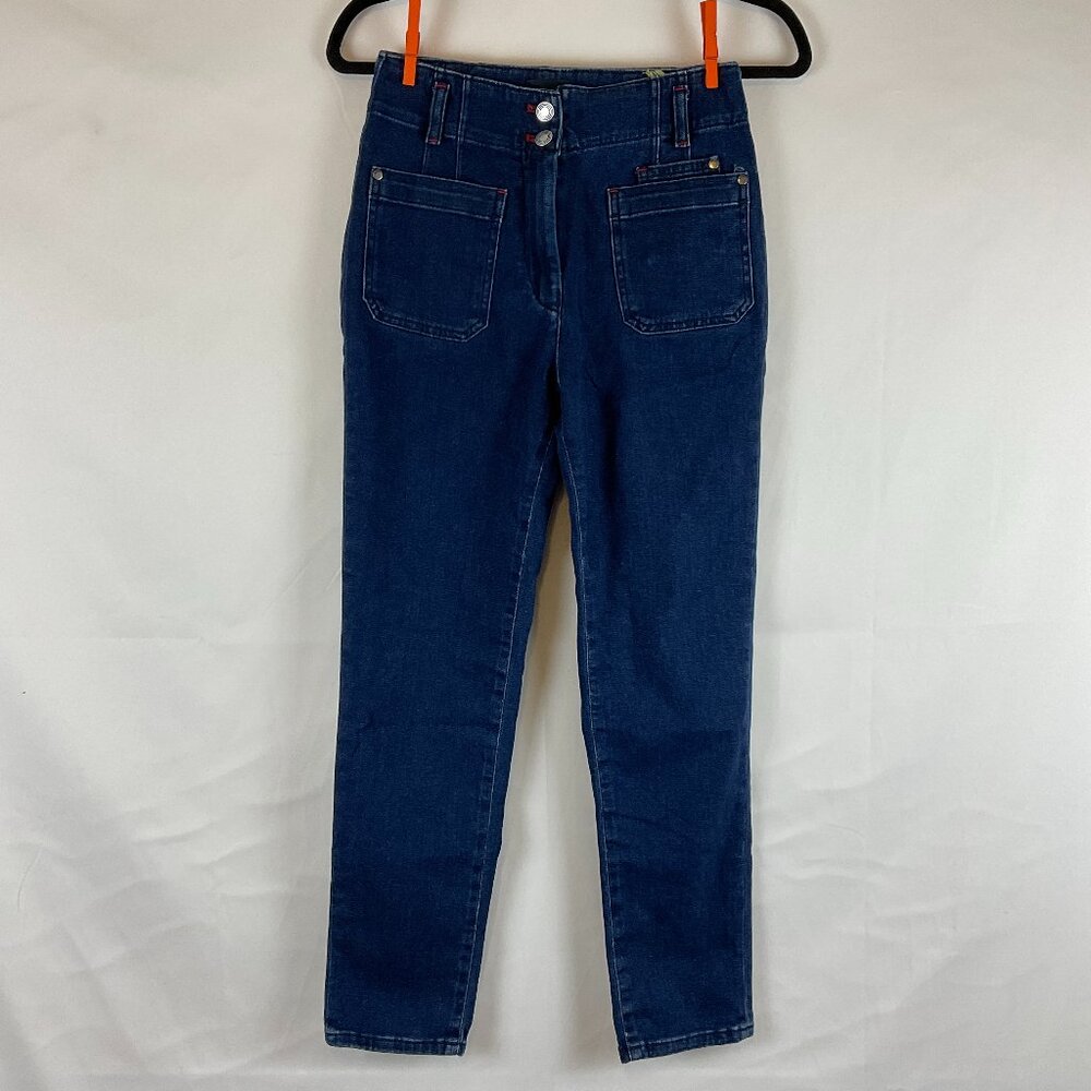 Maeve by Anthropologie Jeans 27 Blue Dark Wash Straight Taper Leg Flat Front